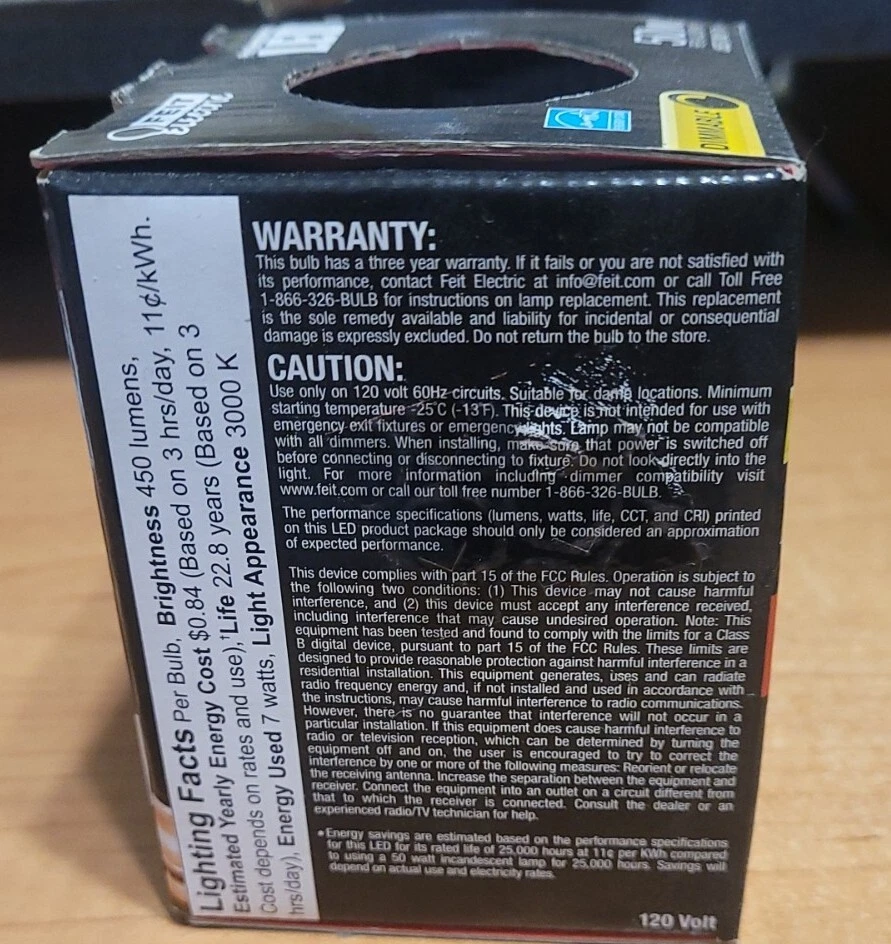 Feit Electric PAR20/830/LEDG11 Dimmable Bulb 50W/7W 450 Lumens (8A) - Image 4 of 4