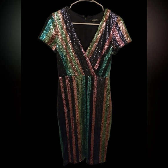 Badgley Mischka Multicolor Sequin Striped Dress Size 4 - Image 2 of 4