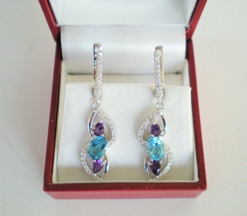 Blue Violet Tanzanite Cluster Black Spinel 14K on Sterling Silver 18" Necklace - Picture 14 of 19