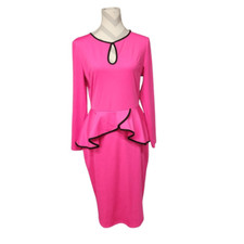 Women's Fushia Midi Ruffle Skirt Pencil Bodycon Dress Size Large Professional Ca