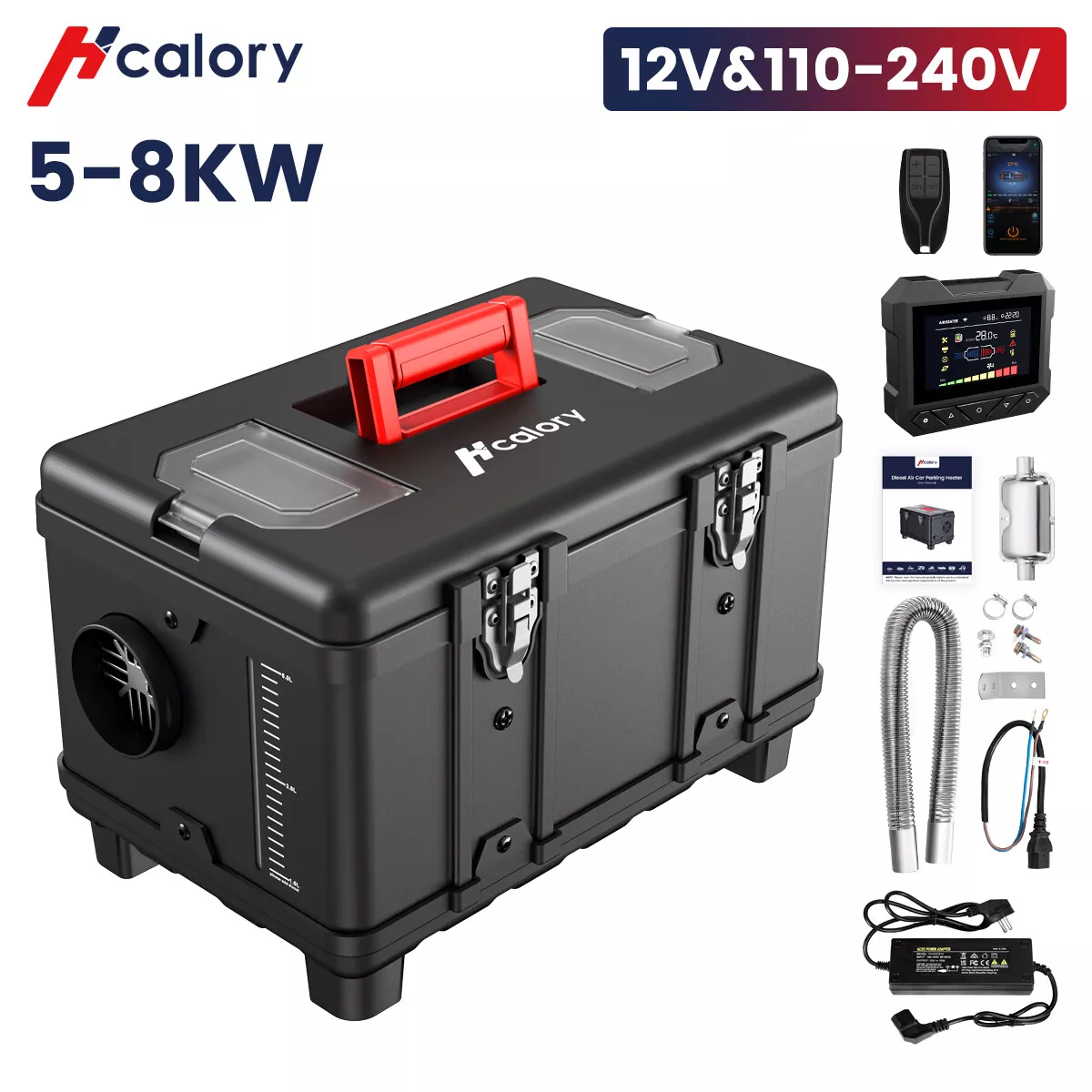 Hcalory 12V 5KW-8KW Diesel Air Heater Toolbox bluetooth APP for Car Truck  RV Van