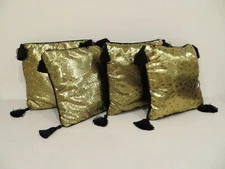 Throw Pillow Silk Gold Velvet Black Tassel Set of 4 Decorative Accent Bed Couch