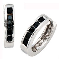 Creolen Creole Ohrringe 14.7Mm, Zirkonia Schwarz, 925 Silber, FüR Damen