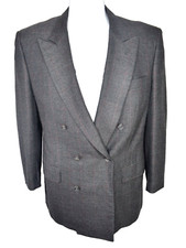 Ermenegildo Zegna Mens Suit Jacket Wool 42R Gray Double Breasted Peak Windowpane