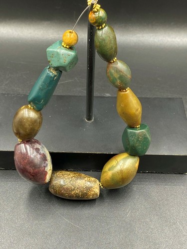Old Antique Ancient Himalayan Indo Tibetan Aventurine Jade Jasper Beads Rare Top - Picture 9 of 12