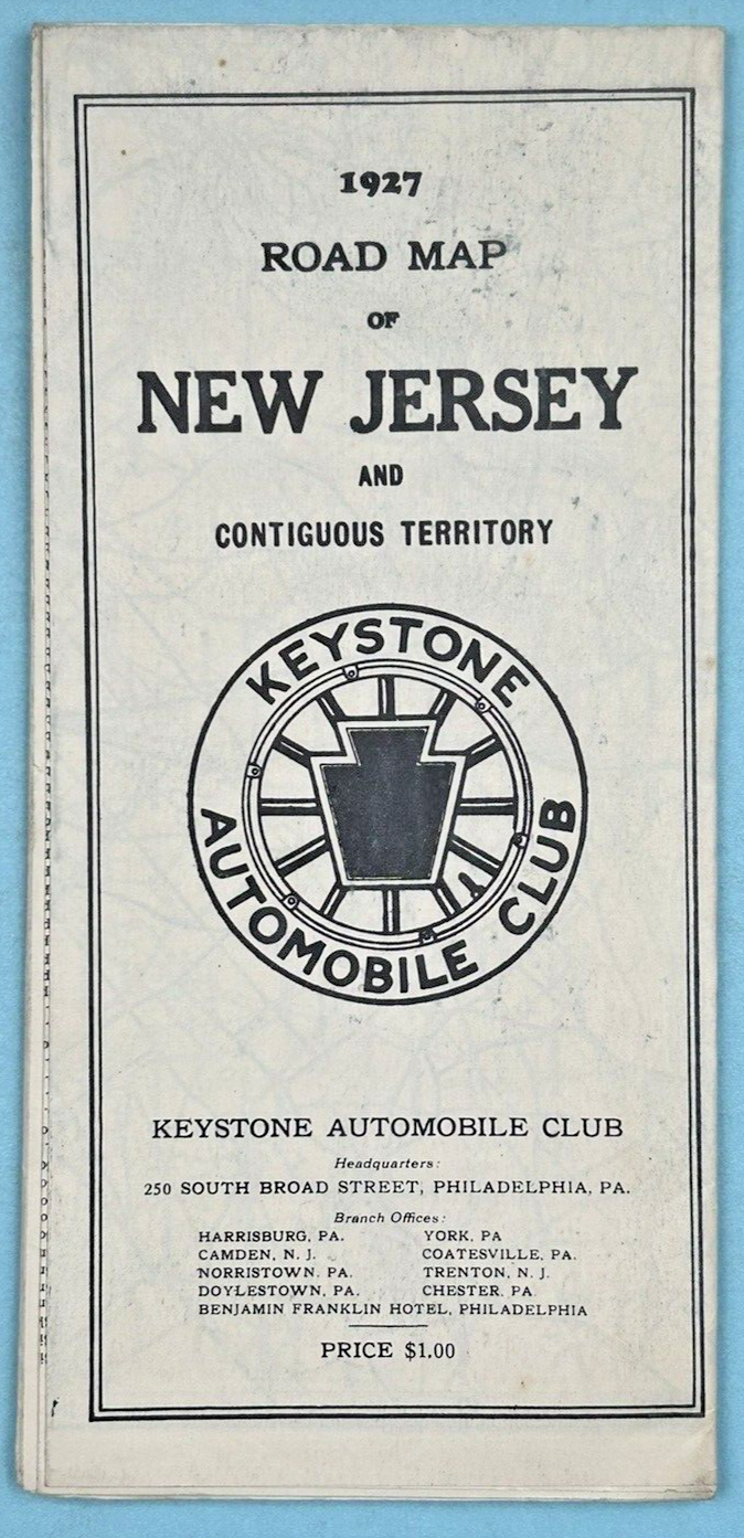 Vintage 1927 Keystone Automobile Club New Jersey Folding Road Map