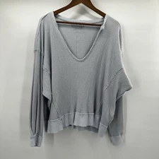 We The Free Top Tunic Shirt Womens Small Blue Boxy Waffle Knit Slouchy