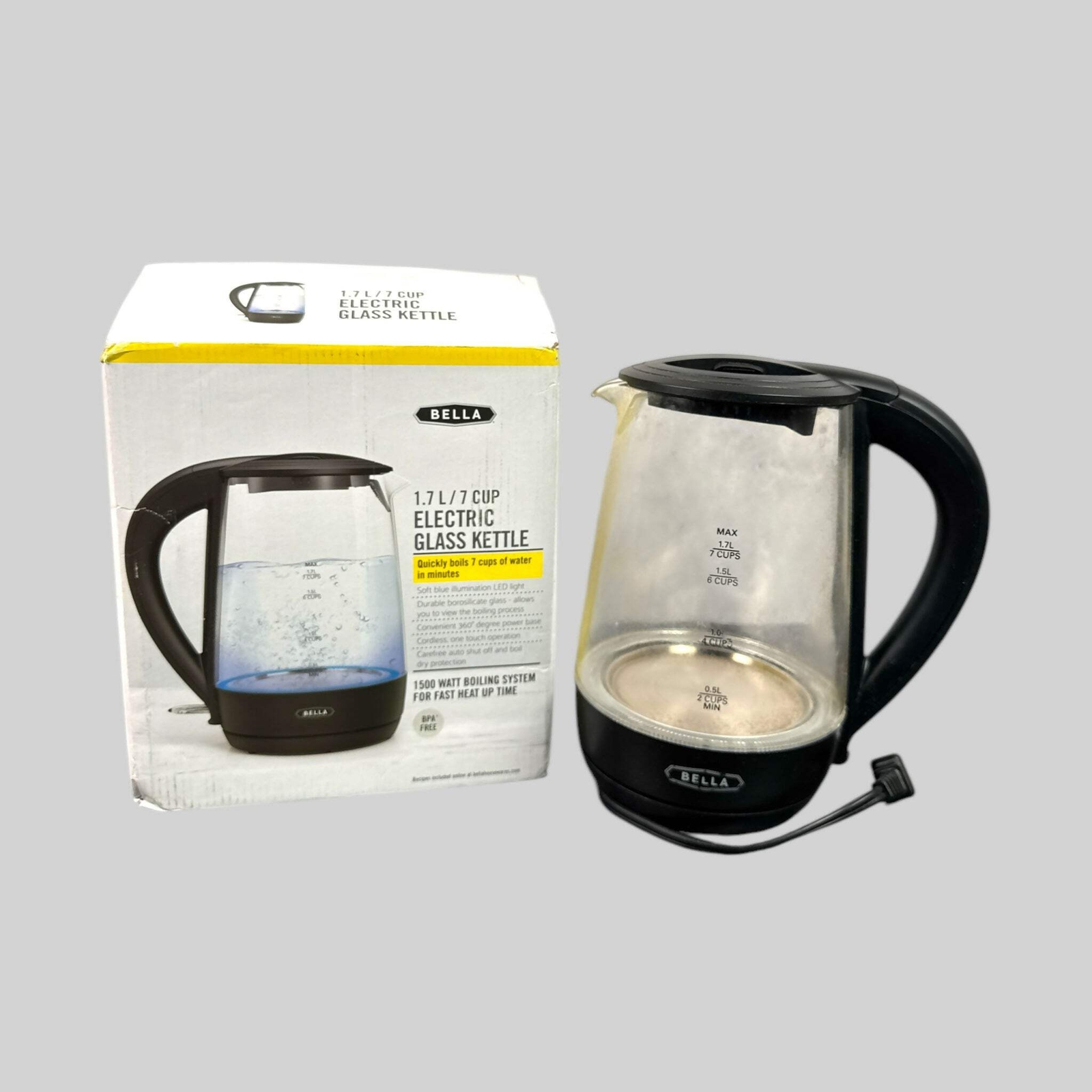 Bella 1.7L Glass Electric Kettle with LED Light | Cordless Fast Boiling  -image
