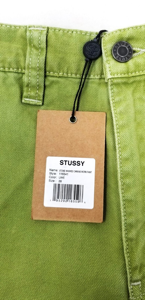 STUSSY Stone Washed Canvas Work Pant, Lime (116541) - Sizes 28, 34 