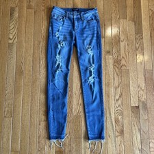 Judy Blue Skinny Fit Jeans Womens Size 7 / 28 Blue Distressed Frayed Hem