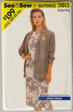 5815 BUTTERICK See & Sew - JACKET & DRESS - Sz 20/22/24 B 42-46"