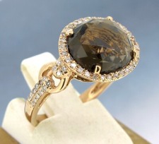 12mm x 10mm Smoky Quartz 14k Rose God .16 ctw Diamonds Cocktail Ring Size 6.5