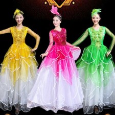 Damen Blumenmuster Moderne Tanzkleid Walzer Spanischer Flamenco Ballsaal Perform
