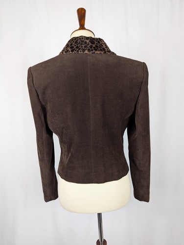Gantos Brown Faux Suede Leopard Print Vintage 90s Blazer Jacket Made USA Sz 10 - Picture 2 of 10