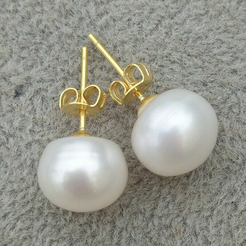 Huge 13-14 mm AAAA White South Sea Natural Pearl Earrings Stud 14k Gold P - Picture 2 of 6