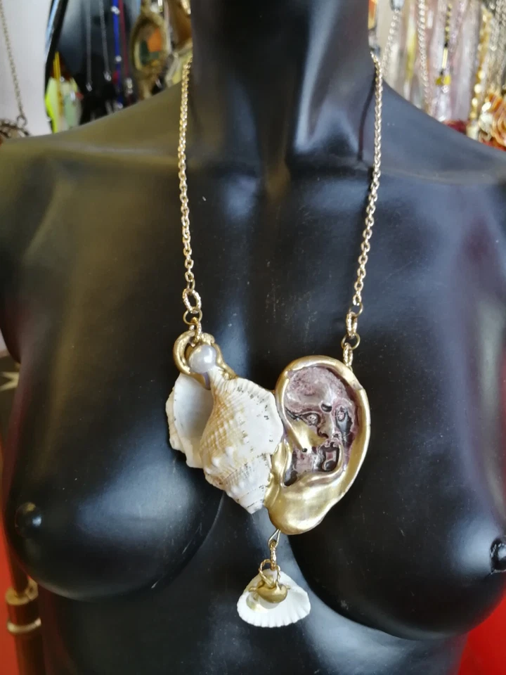 Moda Collar Joyería Diseño Brutalista Grueso Colgante Natural Caracola Concha Oreja Foto 4 de 4