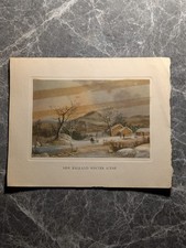 Vintage Christmas Card New England Winter Scene George Durrie Art Log Cabin