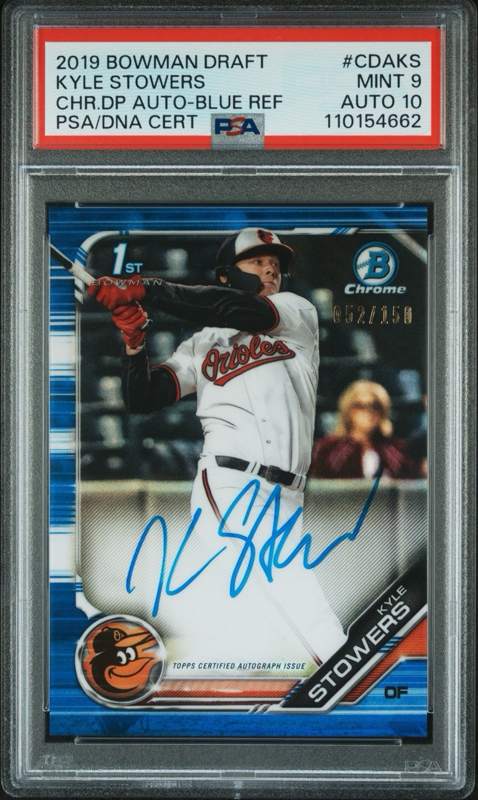 2019 Bowman Chrome Kyle Stowers Auto Blue Refractor /150 PSA 9 Card PSA 10 Auto