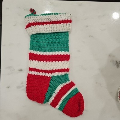 VTG Chunky Knit Stocking Handmade Christmas Red White Green Grandma core Retro