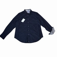 Robert Graham Button Down Mens Small Black Damask Jacquard Paisley Contrast Cuff
