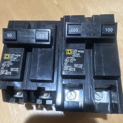 Square D HOM250 HOM2100 Common Trip Circuit Breakers 50A & 100A 120/240V Total 2