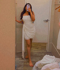 Women's White Size S Strapless Ruched Drape Stretch Bodycon Mini Dress