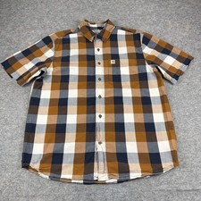 Carhartt Essential Plaid Button Up Shirt Relaxed Fit Brown Mens Large L