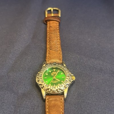 Vintage 1990s Nike Air Women s Green Quartz Faced Watch Leather - needs battery
