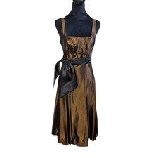 VTG 90s Vera Wang Maids Dress Size 6 brown taffeta bubble hem empire babydoll