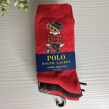 Polo Ralph Lauren Girl's Socks Polo Bear Set of 3 pairs 13-3 shoes / 8-9.5 socks
