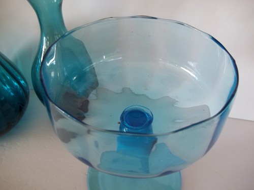 Vintage Empoli Set 3 türkis Deckel Süßigkeiten Vase Sockel Schale 8-9-10" Vase MCM - Bild 5 von 9