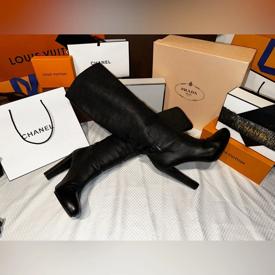 Черные кожаные сапоги до колена Balenciaga размер 10,5 - Изображение 2 из 4