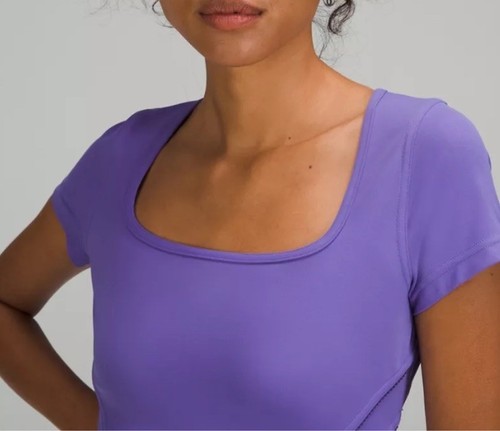 Lululemon Sz 10 Square Neck Mesh & Nulu Yoga T Shirt Cropped Tee Charged Indigo - Picture 6 of 7