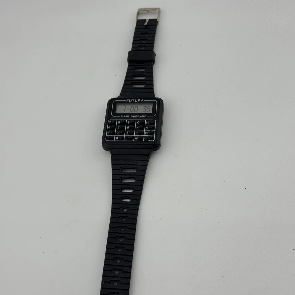 Reloj de Cuarzo Digital Futura Vintage Hombre Negro Cuadrado Calculadora Alarma Batería Nueva Foto 2 de 4