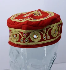 Kufi Skully Cap African Uzbek Muslim Traditional Hat Red