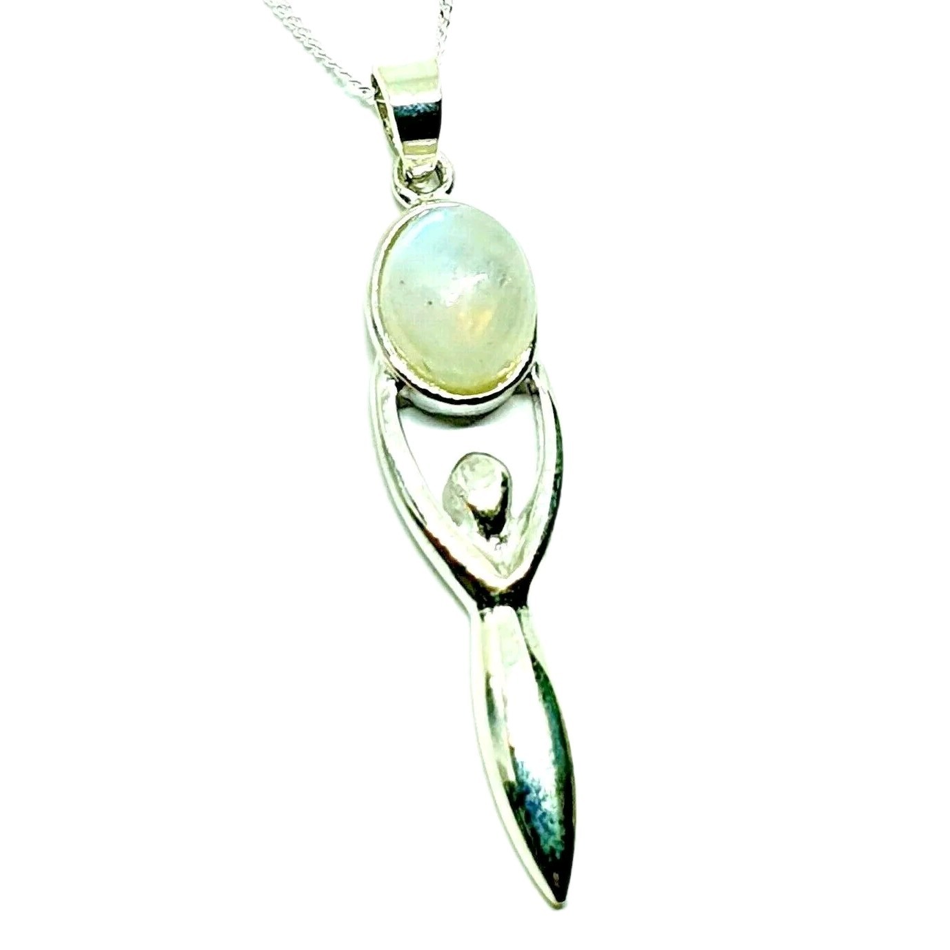 Moonstone Goddess Pendant Gemstone 18"" Chain All Sterling Silver Boxed Gift
