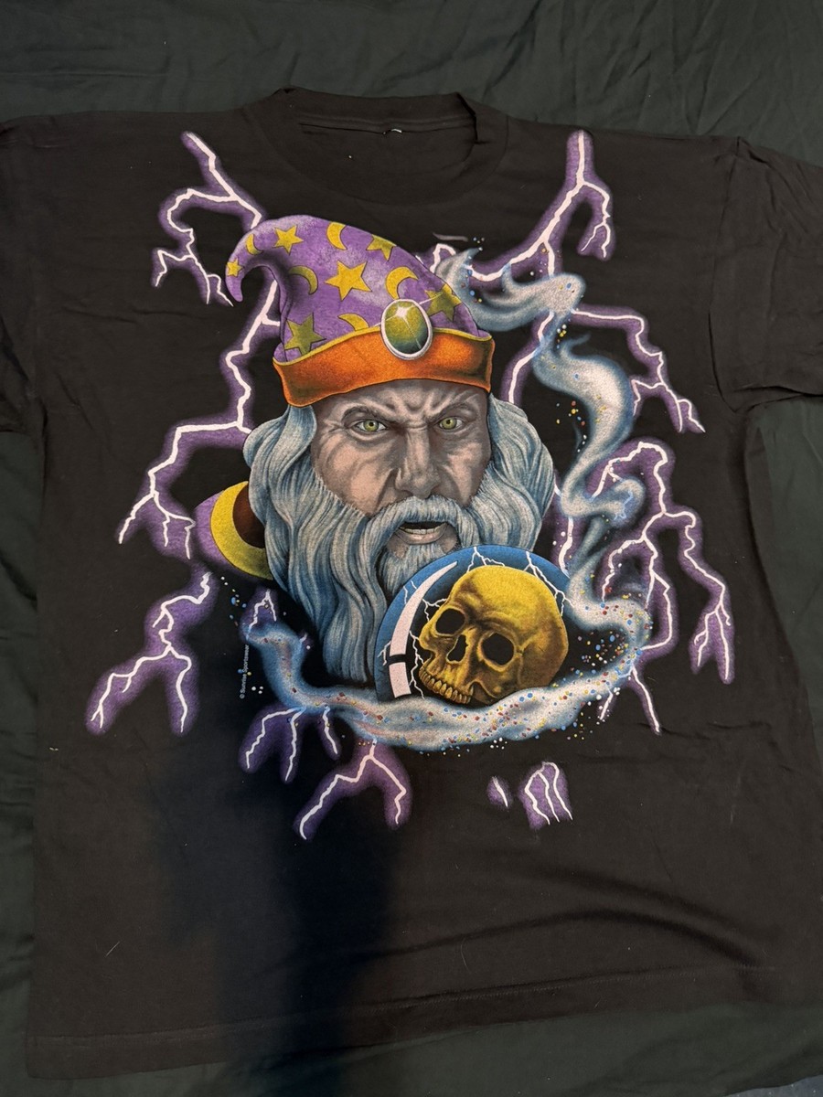 Vintage 90's American Thunder Men's Wizard Lightning Graphic Black