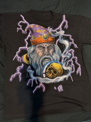 Vintage 90's American Thunder Men's Wizard Lightning Graphic Black