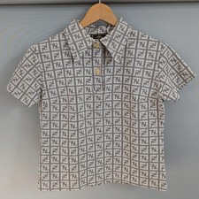 FENDI Light Gray Size 44 Zucca Pattern Polo Shirt