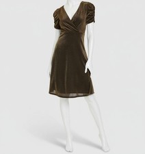 Tommy Hilfiger Women's Gold Shimmer Ruched Surpliced Puff-Sleeve Dress Size 6