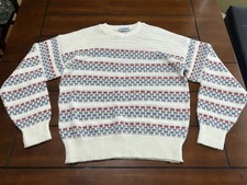 Vintage Charming Forge Sweater Size Large Made in USA White w Multicolor Stripes