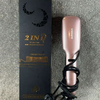 Villsure 2-in-1 Ionic Hair Straightener Brush Rose Gold MCH Heating 450F