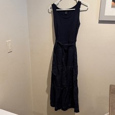 Tahari Dark Blue Denim Maxi Dress Blue Extra Small Belted