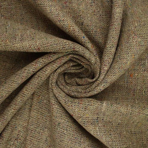 BEIGE Heavyweight Coloured Fleck 100% Silk Linen Look Material Upholstery 9823 - Picture 2 of 4