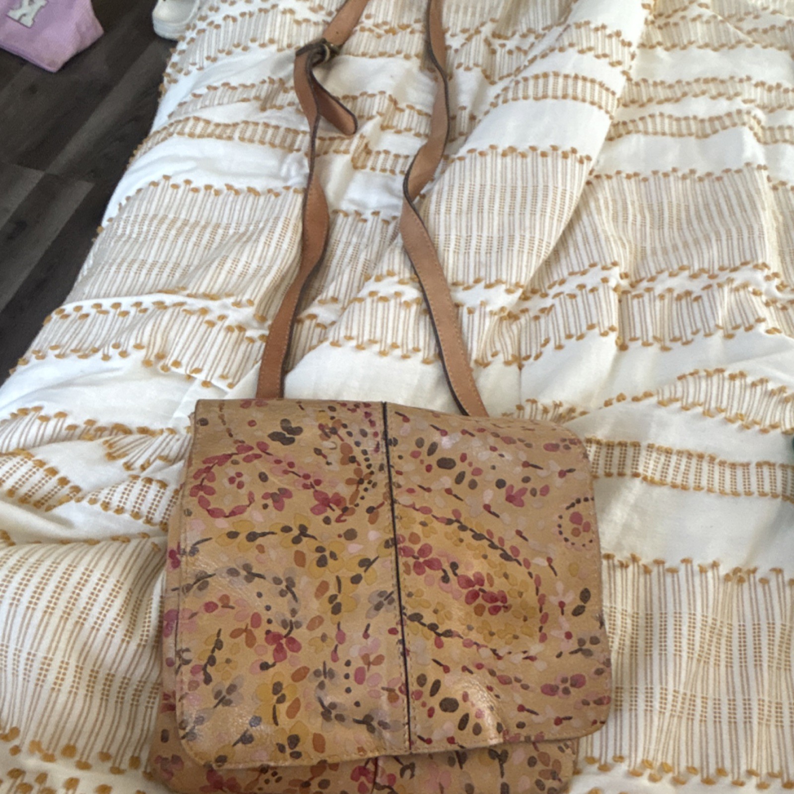 Tan Multicolor Abstract Pattern Shoulder boho Bag… - image 1