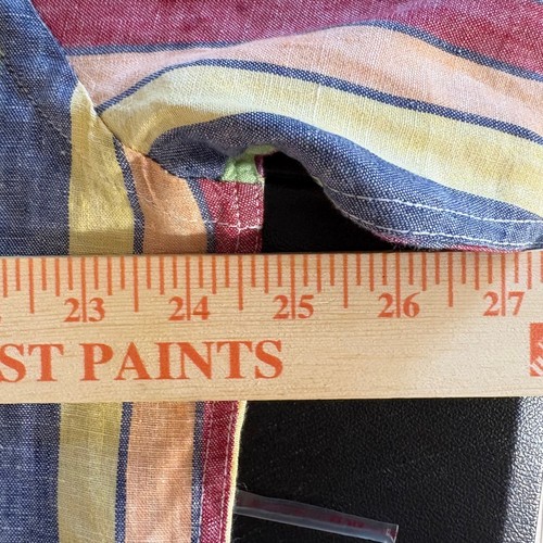 Report Collection Button Up Shirt Mens XL 100% Linen Rainbow Colorful Striped - Picture 8 of 13