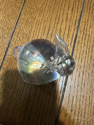 Vintage Frosted Satin Art Glass Rabbit Figurine Paperweight 3"