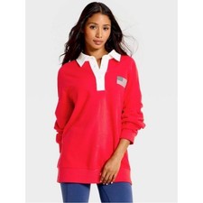 JoyLab Women's Americana French Terry Polo Oversized Sweatshirt Red XXL