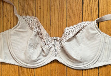 44D  Bra Beige Nude Underwire Unlined Bra Full Coverage  Lace Trim Soft Support