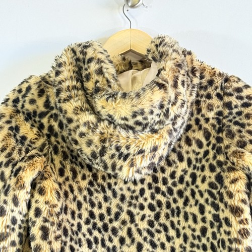 Crewcuts J. Crew Girls Medium 8 Faux Leopard Fur Hooded Jacket Coat - Picture 5 of 8